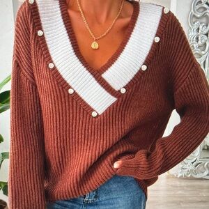 Brown and White Women's Sweater